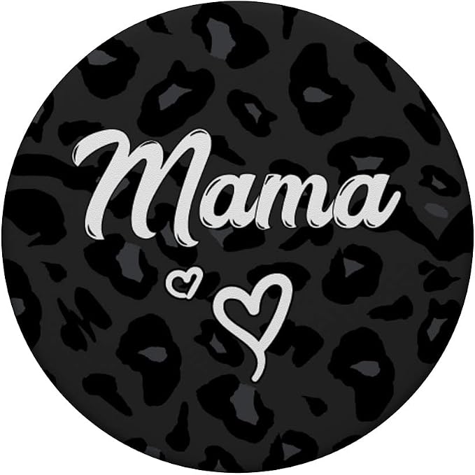 Mama Text for Mommy in Black Cheetah Pattern with Heart PopSockets Adhesive PopGrip