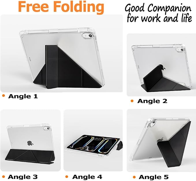 Slim Case for iPad Air 11 M4/M3/M2 &amp 10.9 5th/4th Gen Aqua Blue | Pencil Holder Multi-Angle Y Fold Stand Clear Acrylic Cute Cover Auto Wake-Sleep 2026/2025/2024/2022/2020