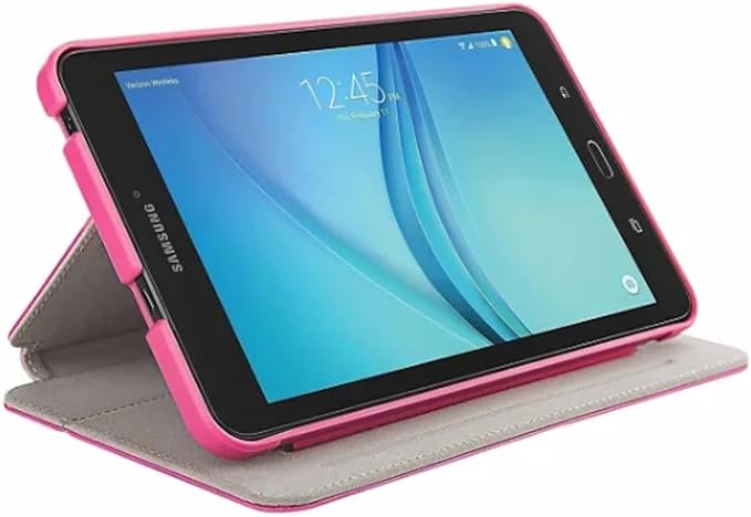 Verizon OEM Leather Folio / Slim and Light Cover Case for Samsung Galaxy Tab E 8'' (With Stand and Auto Wake / Sleep Feature) - Pink