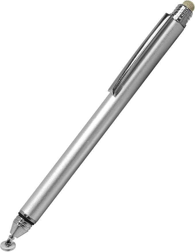 BoxWave Stylus Pen Compatible with Nintendo Switch - DualTip Capacitive Stylus Fiber Tip Disc Tip Capacitive Stylus Pen - Metallic Silver