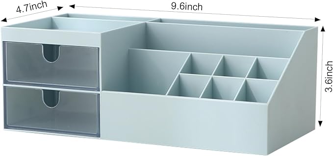 Vanity Makeup Organizer, Cosmetic Storage Organizer/Box, Mini Desk Storage for Office Supplies, Bathroom Counter or Dresser, Blue