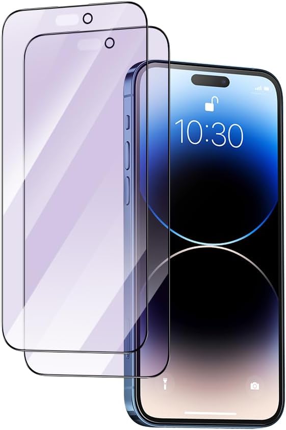 PERFECTSIGHT Anti Blue Light Screen Protector Designed for iPhone 14 Pro 2022 6.1 inch 2 Pack 6X Stronger Blue Light Blocking Tempered Glass - Eye Protection Anti Eye Fatigue Bubble Free