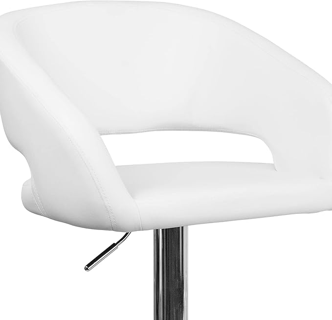 Flash Furniture Erik Contemporary Adjustable Height Barstool with Footrest and Rounded Mid-Back, Upholstered Bar or Counter Height Stool, White/Chrome