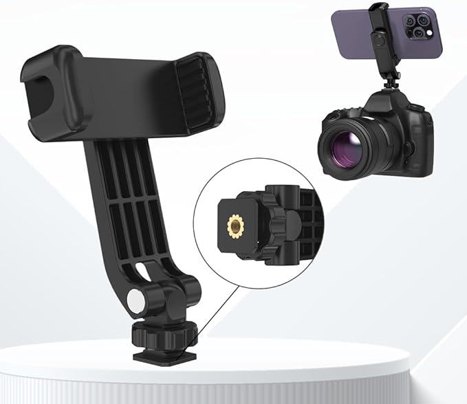 Flexible Phone Tripod Mount Adapter, Universal Smartphone Mount Adapter, Camera Cold/Hot Shoe Phone Tripod Holder for iPhone 17/16/15/14, Samsung Pixel Canon Nikon DSLR and More Cameras