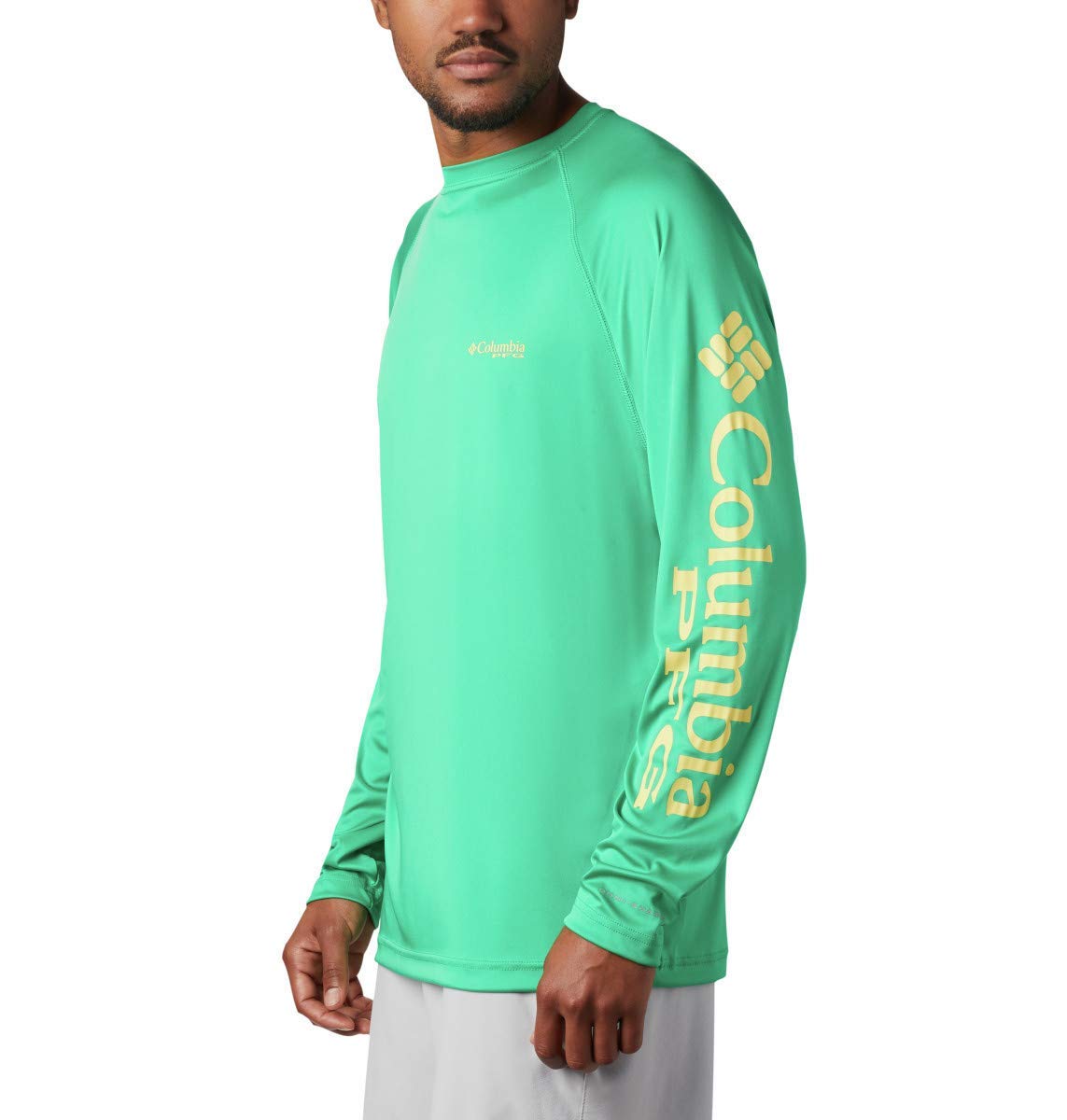 Columbia Men's Big PFG Terminal Tackle UPF 50 Long Sleeve Fishing Shirt, Dark Lime/Sunlit Logo, 3X