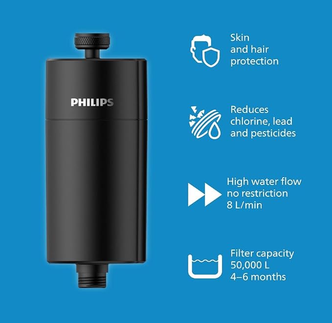 Philips Water in-Line Shower Filter, 50 000 L Filtration Capacity, fits All