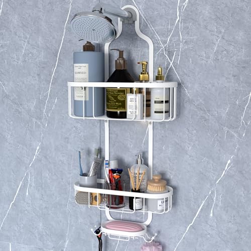 Kadolina White Hanging Shower Caddy, 3-Tier Bathroom Organizer with Soap Dish, Rust Resistant, Quick Dry, Assembly Required - color: White