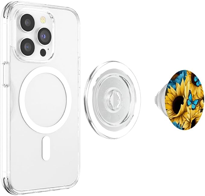 sunflower with blue butterfly PopSockets PopGrip for MagSafe