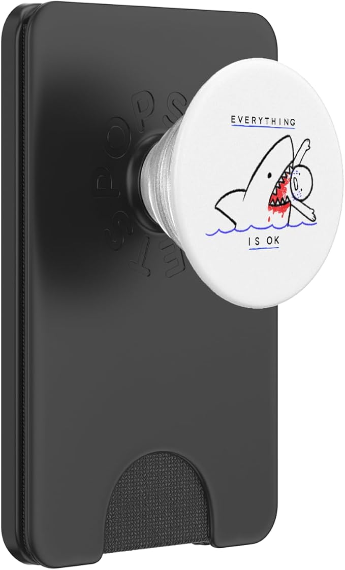 Everything is Ok Funny Sarcasm Shark Kids Drawing PopSockets Adhesive PopGrip