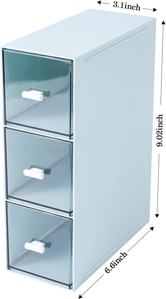 Plastic 3 Drawer Organizer for Cosmetic Storage, Desk Organizer, Makeup Organizer for nail polish, Lipstick, Brushes, Jewelry, Skincare, Bathroom Organization Boxes - Blue