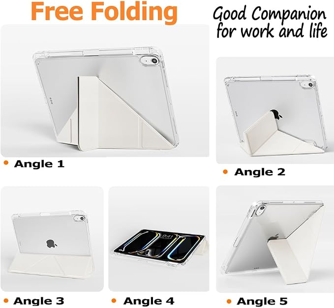 Slim Case for iPad Air 11 M4/M3/M2 &amp 10.9 5th/4th Gen Aqua Blue | Pencil Holder Multi-Angle Y Fold Stand Clear Acrylic Cute Cover Auto Wake-Sleep 2026/2025/2024/2022/2020