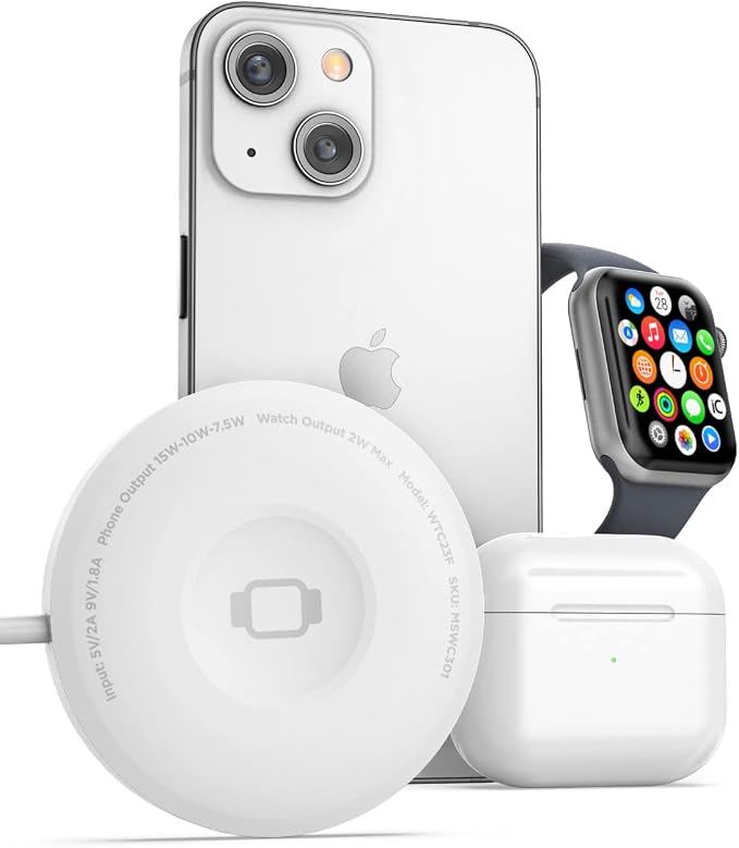 Tech Gift Idea Christmas 2024 (2-in-1) Charger for Apple Watch + iPhone Reversible Magnetic Wireless Charging (Compatible with MagSafe) Retail Packaging