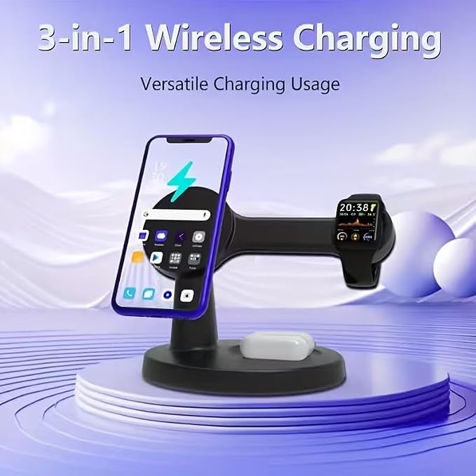 3 in 1 Charging with Our Wireless Charger Charge After Placing for Your Desk or NightstandBlack