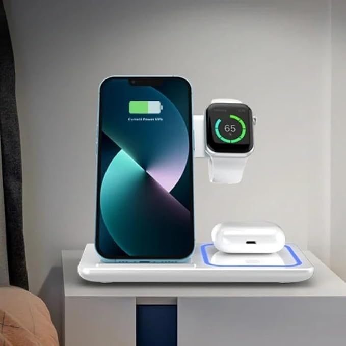 Desktop 3 in 1 Wireless Travel Charger Stand for iPhone 17 16 15 14 13 12 Pro Max iWatch S10~2 SE Ultra AirPods 4/3 Pro Foldable Fast Charging Dock (Black)
