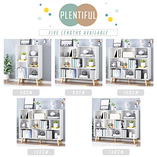 IOTXY Wooden Open Shelf Bookcase - 3-Tier Floor Standing Display Cabinet Rack with Legs, 5 Cubes Bookshelf, Warm White - color: Warm White, size: 50CM