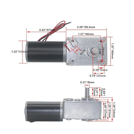 BRINGSMART Mini Turbine Geared Motor 24V 470rpm DC Worm Gear Motor 3.4kg.cm Self-Locking Reversed Engine for DIY Robot Rotating Table Door Lock Curtain Machine (24V 470rpm)