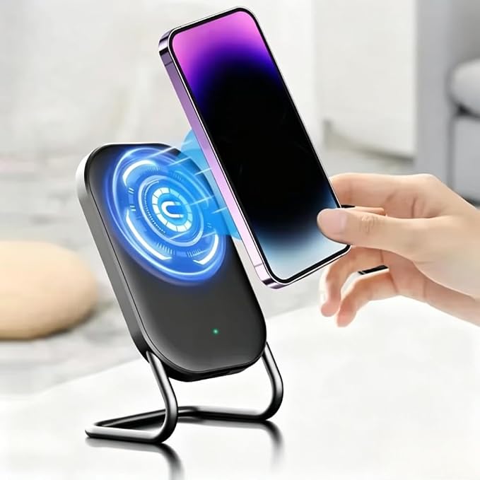 Desktop 15W 2 in 1 Magnetic Wireless Charger Stand for iPhone 17 16 15 14 13 12 Pro Max Samsung (Black)