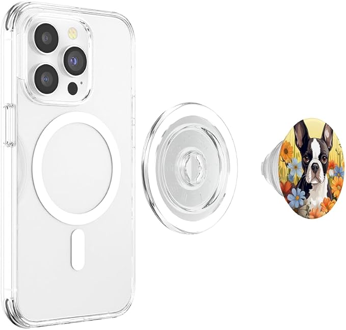 Cute Boston Terrier Spring Flower Garden Colorful Puppy Dog PopSockets Adhesive PopGrip