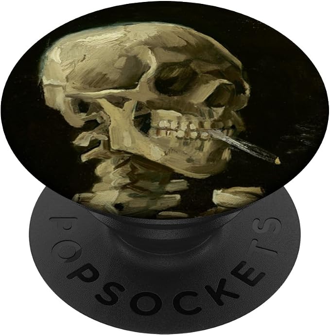 Skull of a Skeleton with Burning Cigarette Van Gogh Art PopSockets Adhesive PopGrip