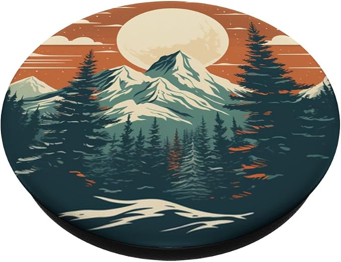 Retro Pine Tree Mountain Scene Forest Nature PopSockets Adhesive PopGrip