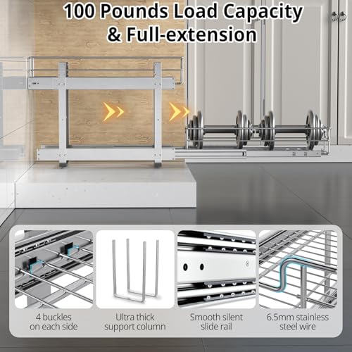 ZOINLIY Pull Out Cabinet Organizer, Versatile Slide Out Kitchen Organizers and Storage,Heavy Duty Drawer Cupboard Storage Basket, Smooth Sliding, Chrome Finish (2-Tiers-22¼''W×22“D) - size: 2-Tiers 22¼''W×22'D