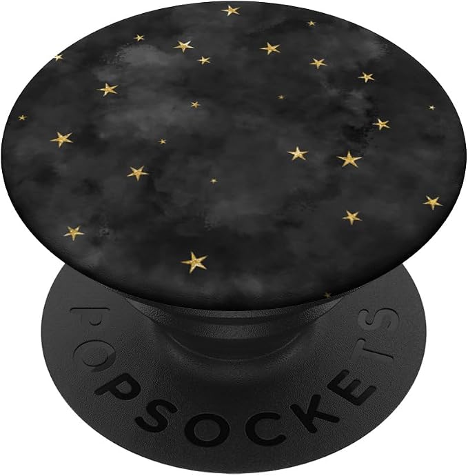Starry Night Galaxy Tiny Golden Stars on Smoky Charcoal Gray PopSockets Adhesive PopGrip