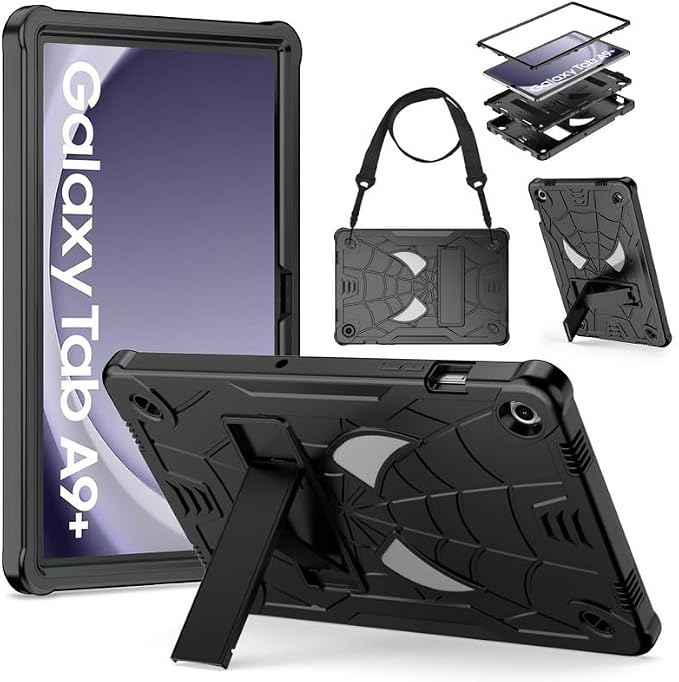 DETUOSI Case for Samsung Galaxy Tab A11+ Plus 11 2025/ A9+ Plus 2023 with Shoulder Strap 3-Layers Hybrid Heavy Duty Full-Body Shockproof4-Angles Viewing Protective Cover