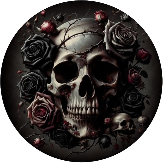 Skull and Roses Floral Black Dark Goth Horror Skull PopSockets PopGrip for MagSafe