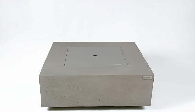Elementi+ | Capertee Gas Fire Pit Cast Concrete 40" Square Fire Table, Outdoor Fire Pit Electronic Ignition | Canvas Cover, Fire Glass and Burner Lid Included | Light Gray | Propane Gas