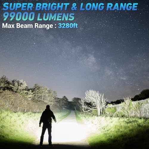 Rechargeable LED Flashlights High Lumens, 99,000 Lumens Super Bright Flashlight 7 Modes w/COB Work Light, Powerful Flash Light for Outdoor Emergency Hiking Camping