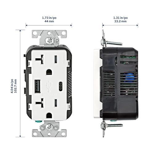 Leviton Type A &amp Type-C USB In-Wall Charger with 20A Tamper-Resistant Outlet USB Charger for Smartphones and Tablets. Not for Laptops T5833-E Black