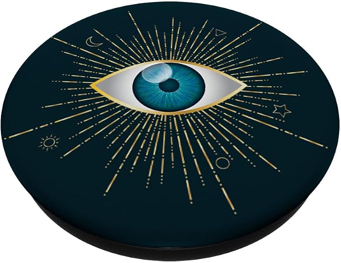 Yellow &amp Aqua Blue Evil Eye Sun Moon &amp Star Teal Nazar Mati PopSockets Adhesive PopGrip