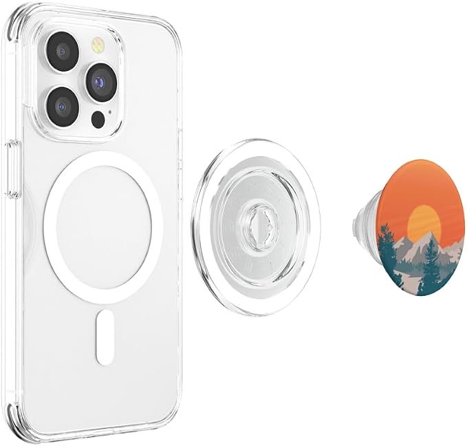 Retro Mountain Sunset and Red-Yellow Sky PopSockets Adhesive PopGrip