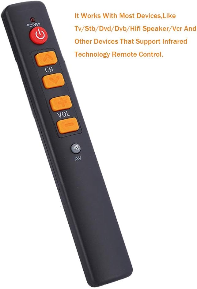 Big Button Learning Remote Control for Elderly,2Pack Universal Seniors Programmable Large 5 Keys Remote Control for TV/STB/DVD/DVB/HiFi/VCR, etc.