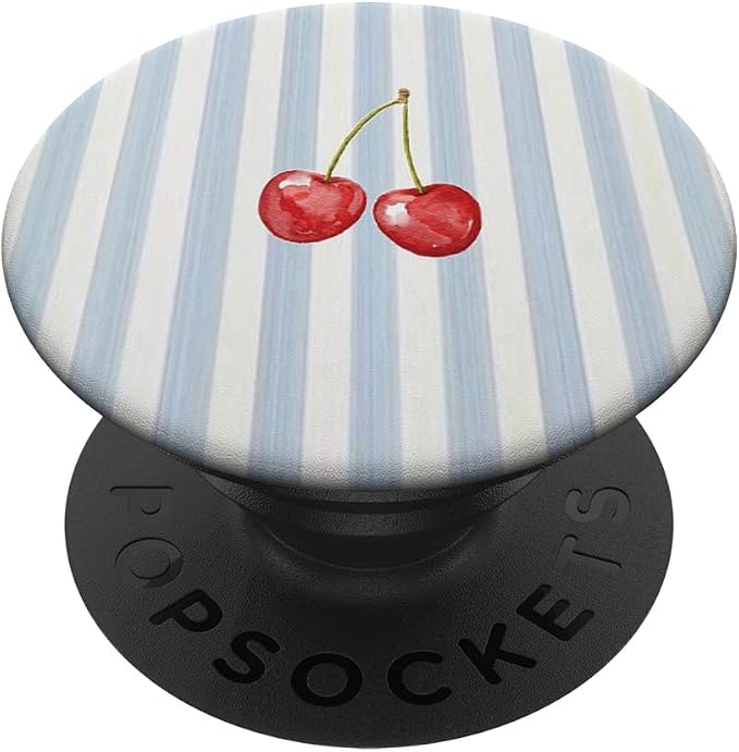 Blue Beige Stripe Cherry Pattern PopSockets PopWallet for MagSafe