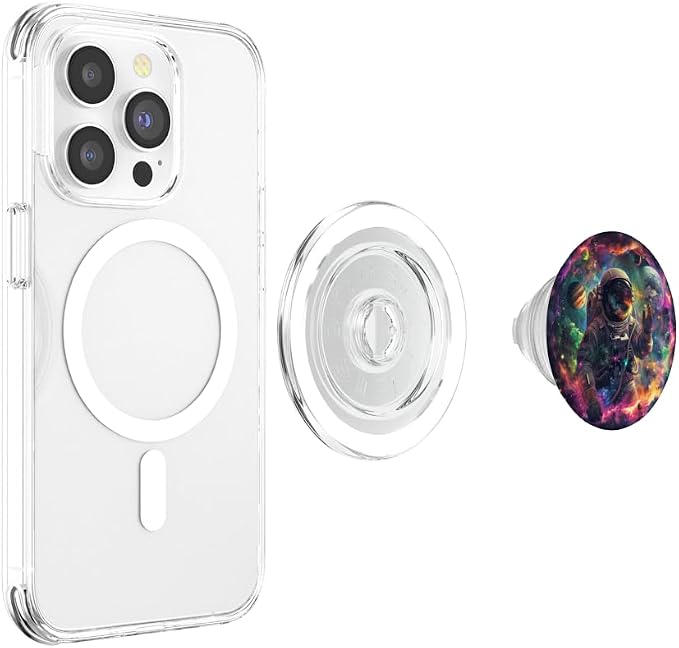 Space Astronaut And The Planets On Black PopSockets PopGrip for MagSafe