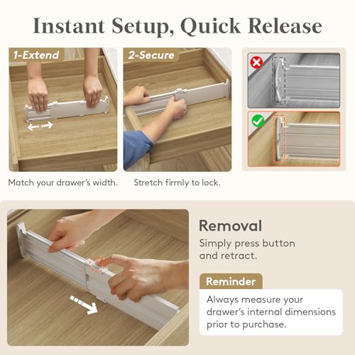 Lifewit Drawer Dividers for Clothes, 3.2" Tall 10.5"-16.5" Expandable Dresser Drawer Organizers, Adjustable White Plastic Separators for Kitchen, Cabinet, Nursery, Socks & Underwear Storage, 4 Pack - size: 3.2"H, 10.5-16.5"L