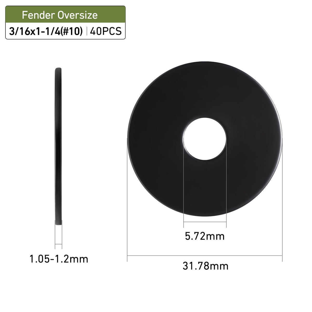 SVLING 40PCS 3/16" x1-1/4 Fender Washers, Black Oxide 304 Stainless Steel 18-8, 3/16" ID x 3/4" OD Hardware Flat Washers for Screws Bolts