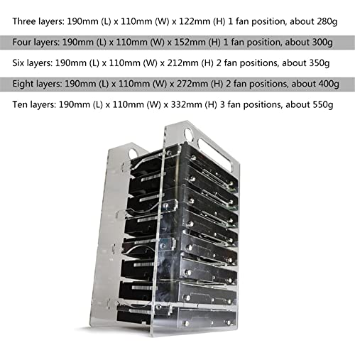 Hard Drive Bay Holder 3.5'' Multi-Layers Hard Disk Bracket HDD Mounting Bracket Kit, Transparent Mechanical Hard Disk Box Storage Organizer Case Rack with Cooling Fan Space (8 Layers) - style: 8 Layers