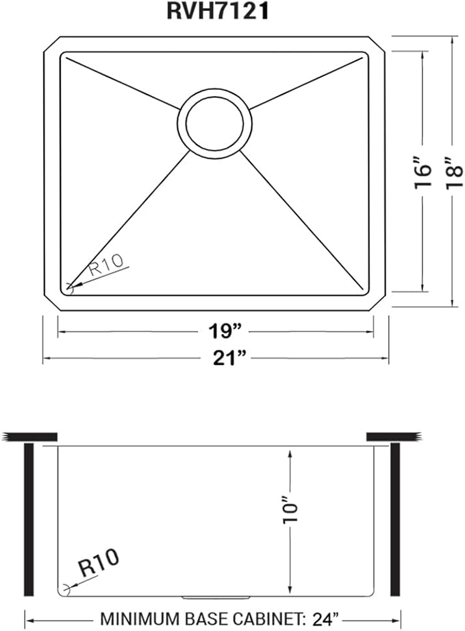Ruvati 21-inch Undermount Tight Radius 16 Gauge Stainless Steel Bar Prep Kitchen Sink Single Bowl - RVH7121
