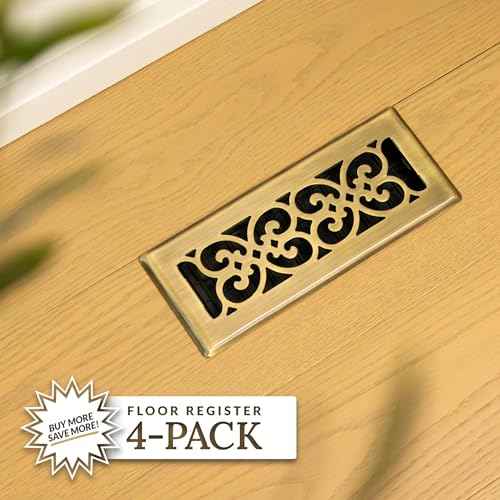Decor Grates (4-Pack) SPH410-A Scroll Design Floor Register, 4x10 Inches, Antique Brass Finish