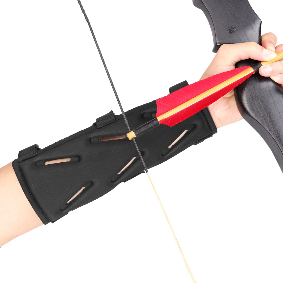 KRATARC Archery Arm Guard Adjustable 3-Strap Accessory Lightweight Hunting Target Practive Adult Unisex (Black, Length 8'')