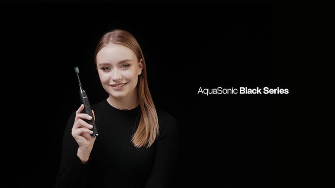 Aquasonic Black Series Ultra Whitening Toothbrush – ADA Accepted Electric Toothbrush- 8 Brush Heads & Travel Case – 40,000 VPM Electric Motor & Wireless Charging - 4 Modes w Smart Timer