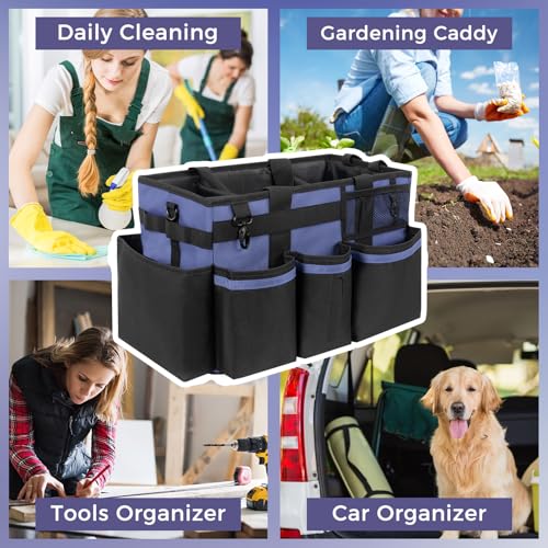 SCAVATA Wearable Cleaning Caddy, Cleaning Caddy Supplies Organizer with Handle & Shoulder Straps for Housekeepers, Under Sink & Car Cleaning Tool Organizers Bag with 4 Foldable Divider (CeruleanBlue) - color: CeruleanBlue