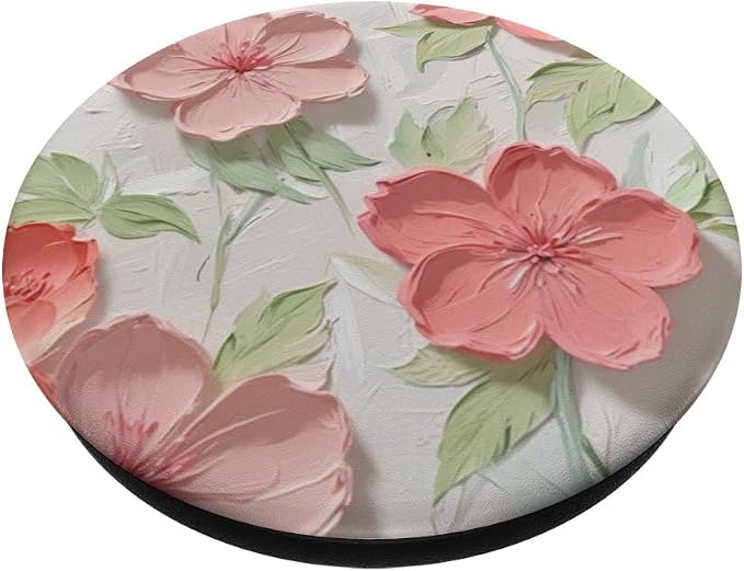 Pink Flowers &amp Green Leaves Pastel Art PopSockets PopWallet for MagSafe