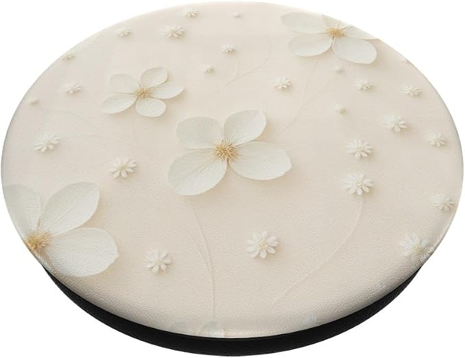 White Cream Floral Illustration Print PopSockets PopWallet for MagSafe