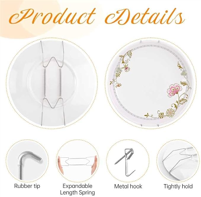Bilillo 12 Pieces Invisible Wall Plate Hangers 10/12/14 Inches Wall Plate Hangers Stainless Steel Decorative with 12 Pieces Hook with Nails Suitable for 8-16 inch Decorative Antique and Arts(Silver)