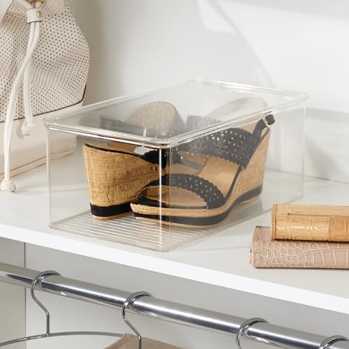 iDesign Stackable Shoe Box with Hinged-Lid for Wedges or Sandals, Set of 2, Clear, Made in USA - style: Pack of 2