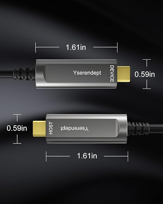 Fiber Optic USB C Cable 33ftRight Angle 10Gbps Active Optical Data Transfer for 4K CamerasWebcamsHubsHDDsVR/ARProjectors &amp Medical Systems