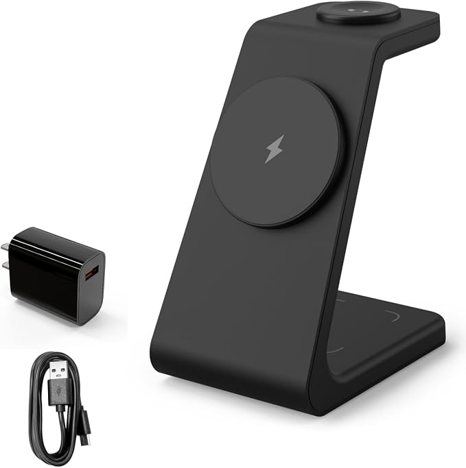 Wireless Mag_Safe Fast Charging Station 3 in 1 Strong Magnetic Charger with Adapter for iPhone 17 16 15 14 13 12 Pro Max Plus Apple Watch Series &amp Air.Pods 4 3 2 Pro